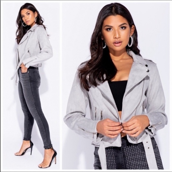 Biker jacket in grey with cute detailing NWT - Picture 7 of 8